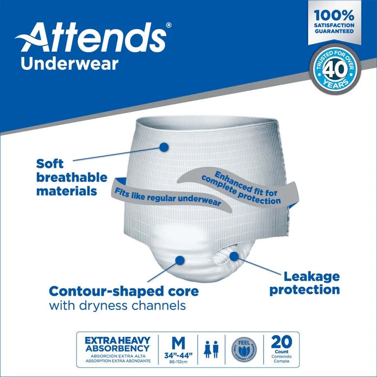 Attends Underwear, Extra Heavy Absorbency, Medium, 20 Count