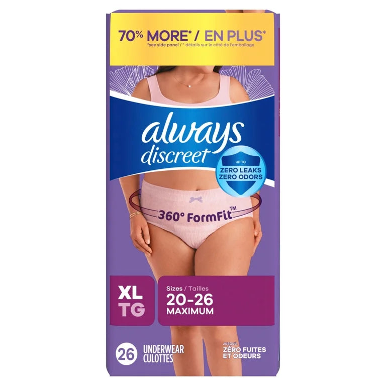 Always Discreet Women's Incontinence Underwear XL, 26 Count