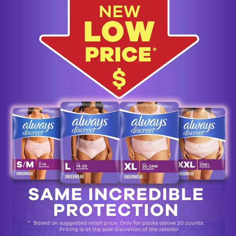 Always Discreet Women's Incontinence Underwear XL, 26 Count