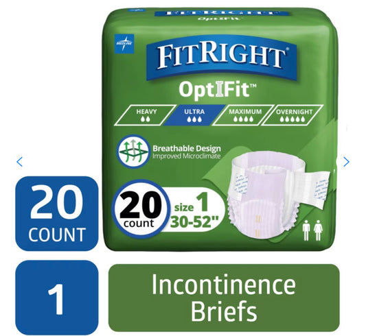FitRight Stretch Ultra Adult Briefs w/Tabs M/R 30-52", 20 Ct