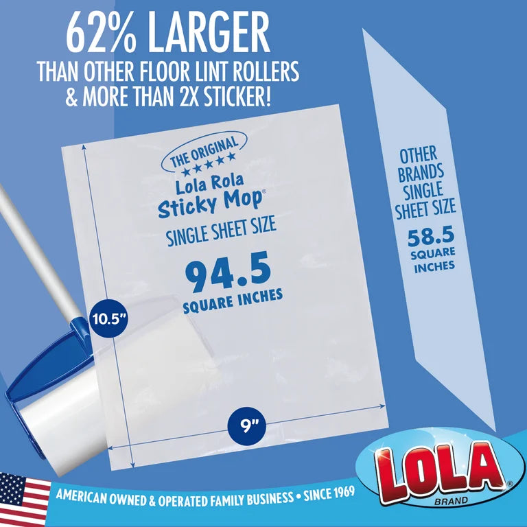 LOLA ROLA Sticky Mop Refill, Pet Hair/Lint Remover & Cleaner, Adhesive Roller - 1 Pack