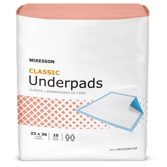 McKesson Classic Underpads, Incontinence Bed Pads, Light Absorbency, 23 in x 36 in, 10 Ct