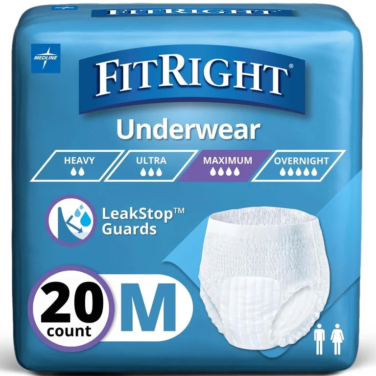 FitRight Super Adult Incontinence Underwear, Medium, 20 Count, Maximum Absorbency