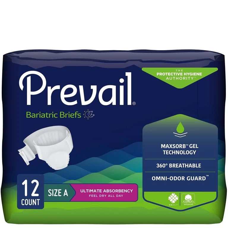Prevail Bariatric Briefs, Size A (2X-Large), 12 Count