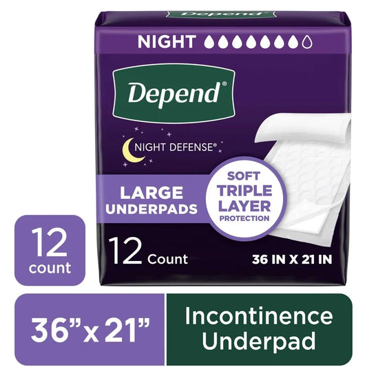 Depend Incontinence Bed Underpads 36" x 21", 12 Count