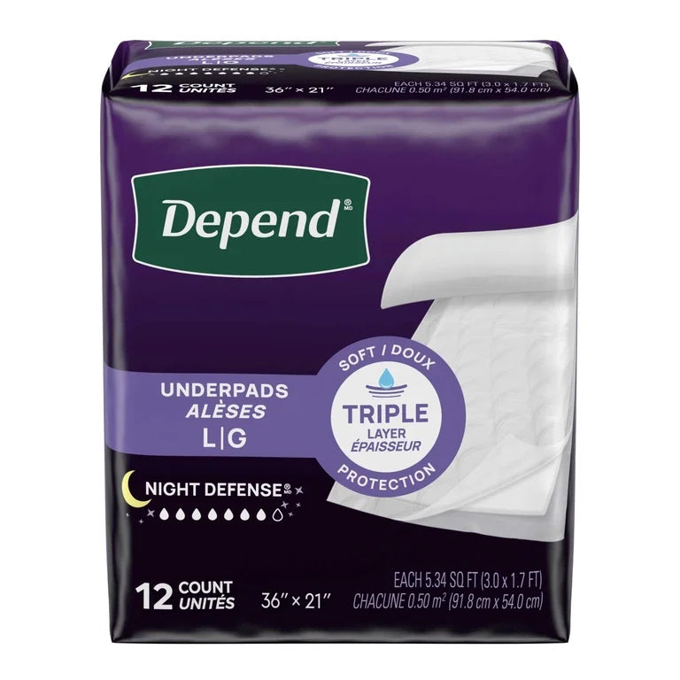 Depend Incontinence Bed Underpads 36" x 21", 12 Count