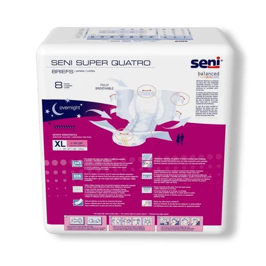 Seni Super Quatro Adult Briefs XL Severe Overnight S-XL08-BQ1, 8 Ct