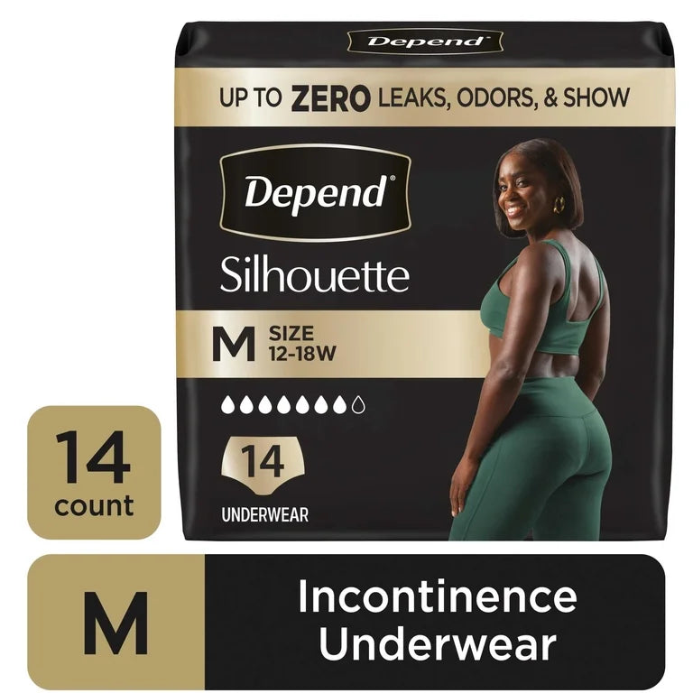 Depend Silhouette Women’s Incontinence & Postpartum Bladder Leak Underwear, M, 14 Count