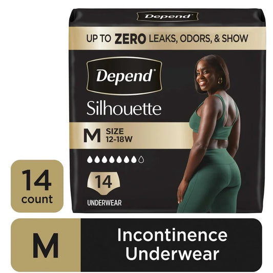 Depend Silhouette Women’s Incontinence & Postpartum Bladder Leak Underwear, M, 14 Count